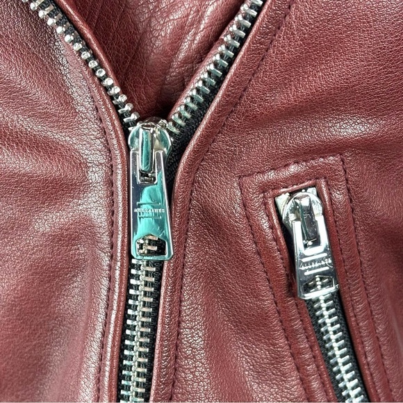 ALL SAINTS HADI CHERRY TUSCAN RED ZIP UP BUFFALO LEATHER BIKER MOTO JACKET - Picture 13 of 16